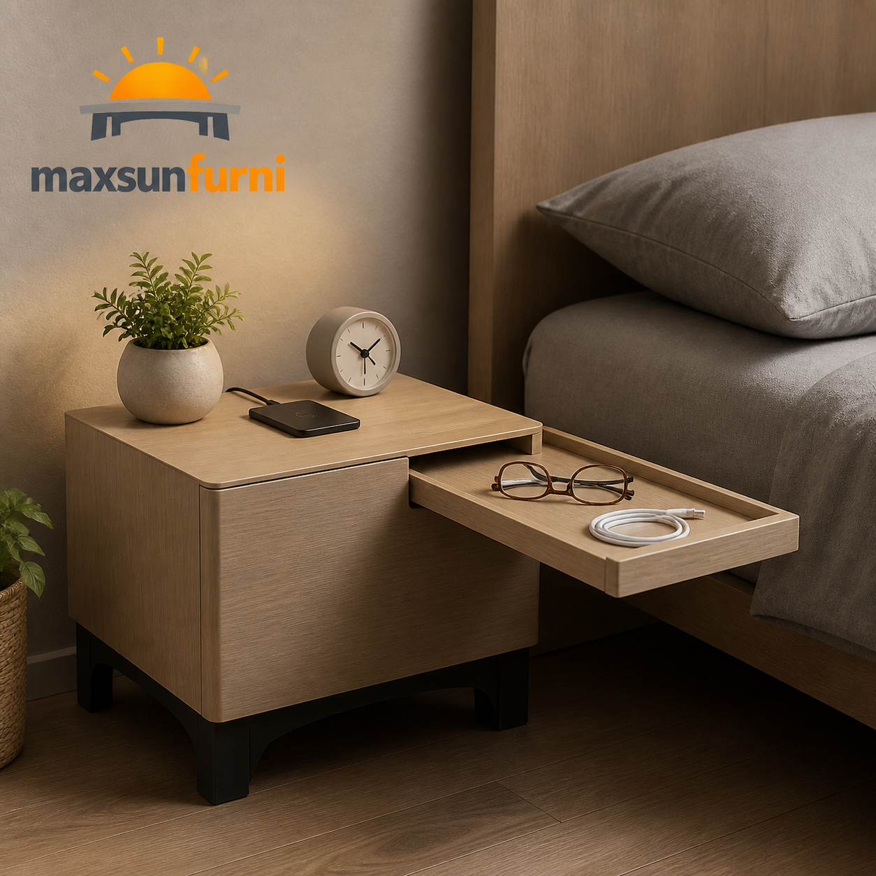 Maxsunfurni™ MornTrack Bedside Table
